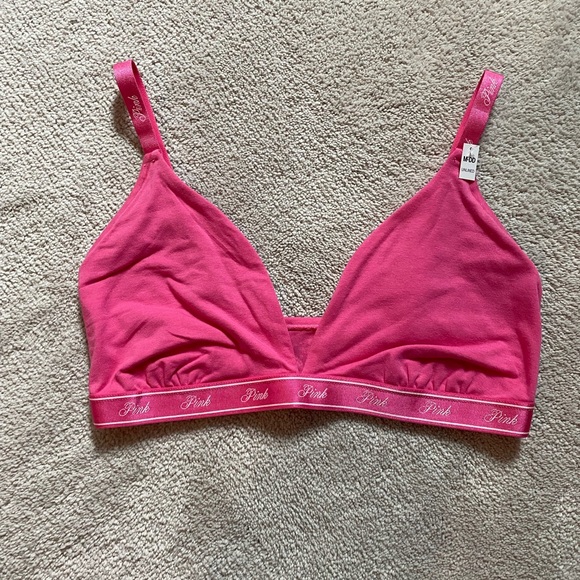Victorias Secret Pink Bling Triangle Cotton Bralette Carmine Rose Pink NWT M 💖 - Picture 1 of 8